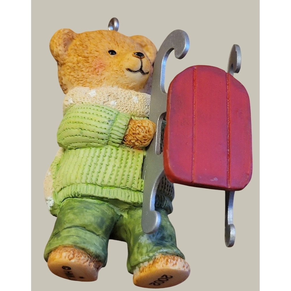Hallmark Keepsake Ornament Dexter Next Snow Cub Club Teddy Bear Sled 2002 Green